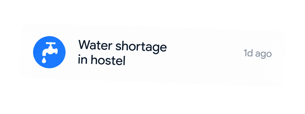 Water shortage in hostel complaint card